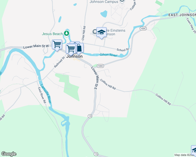 map of restaurants, bars, coffee shops, grocery stores, and more near 275 Vermont 15 in Johnson