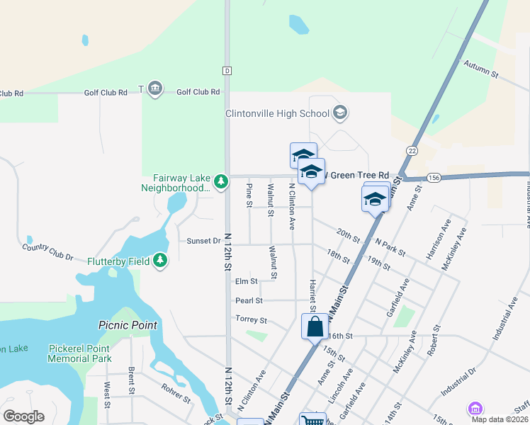 map of restaurants, bars, coffee shops, grocery stores, and more near 205 Walnut Street in Clintonville