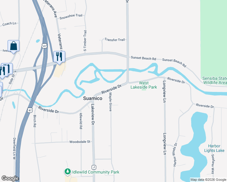 map of restaurants, bars, coffee shops, grocery stores, and more near 3302 Maple Grove in Suamico