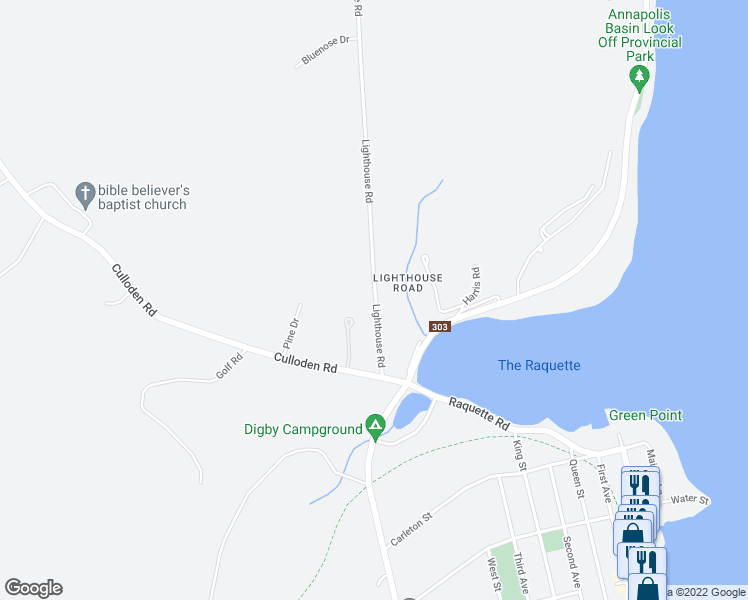 map of restaurants, bars, coffee shops, grocery stores, and more near 55 Lighthouse Road in Digby