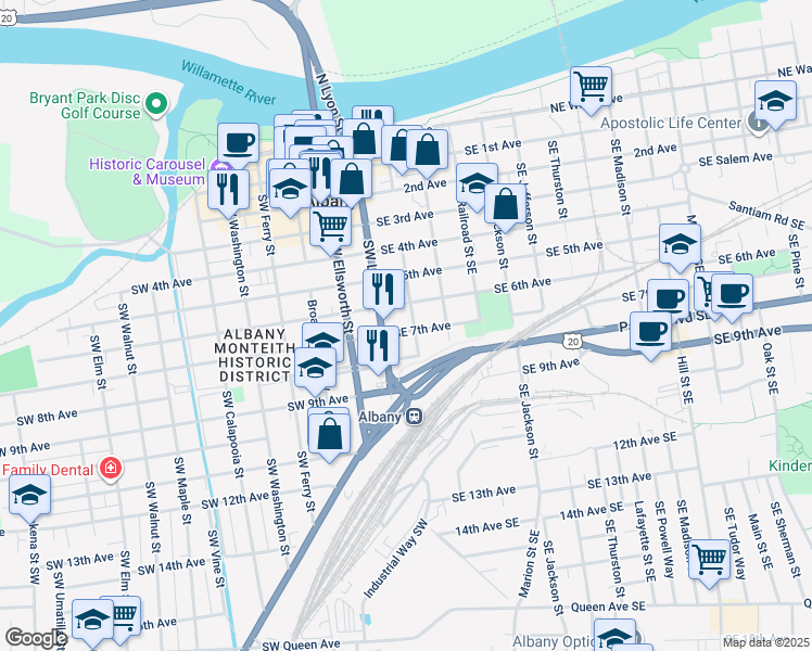 map of restaurants, bars, coffee shops, grocery stores, and more near 705 Lyon Street in Albany