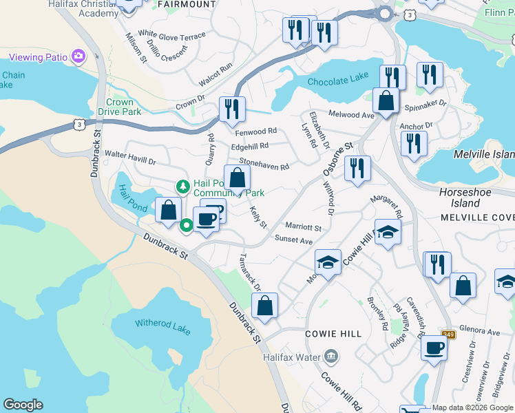 map of restaurants, bars, coffee shops, grocery stores, and more near 31 Kelly Street in Halifax