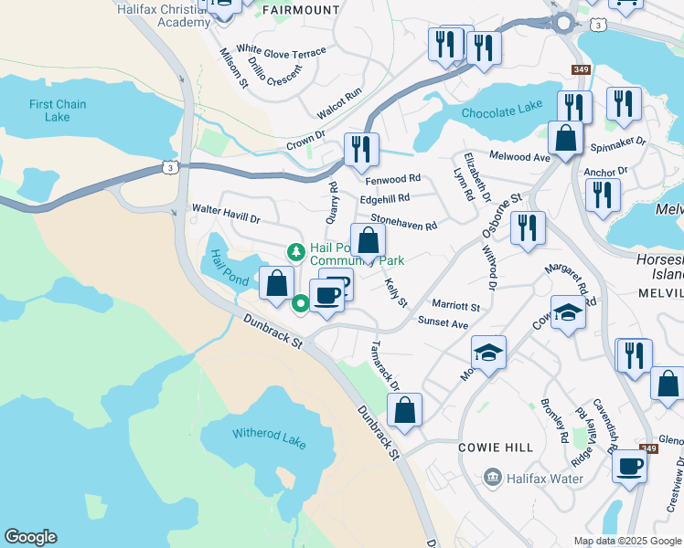 map of restaurants, bars, coffee shops, grocery stores, and more near 19 Herbert Road in Halifax