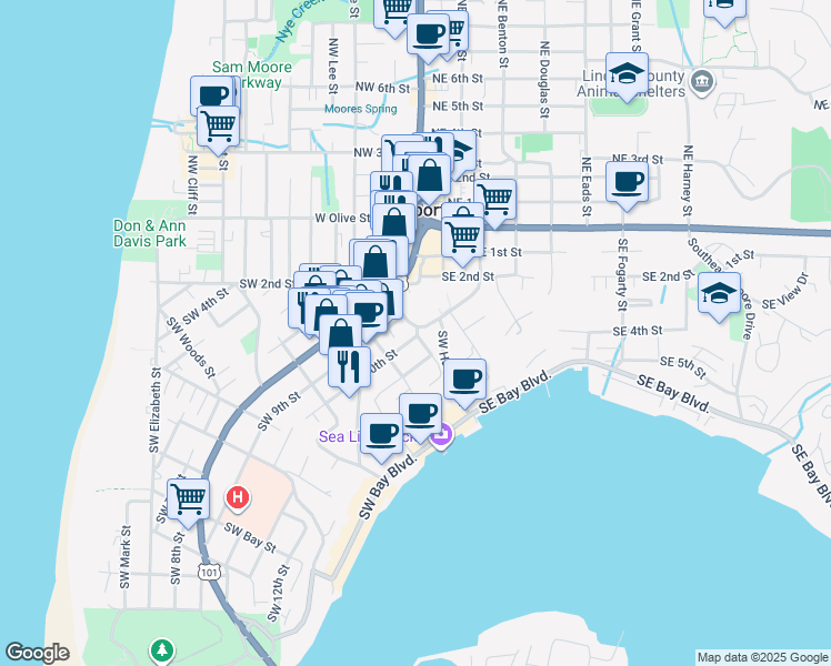 map of restaurants, bars, coffee shops, grocery stores, and more near in Newport