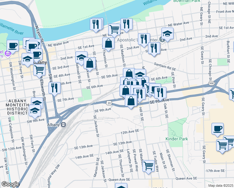 map of restaurants, bars, coffee shops, grocery stores, and more near 700 Southeast 6th Avenue in Albany