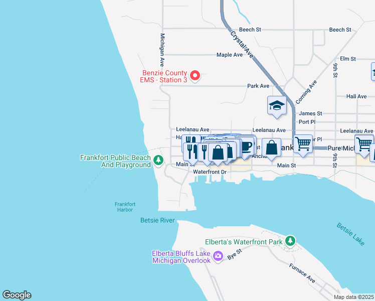 map of restaurants, bars, coffee shops, grocery stores, and more near 111 Forest Avenue in Frankfort