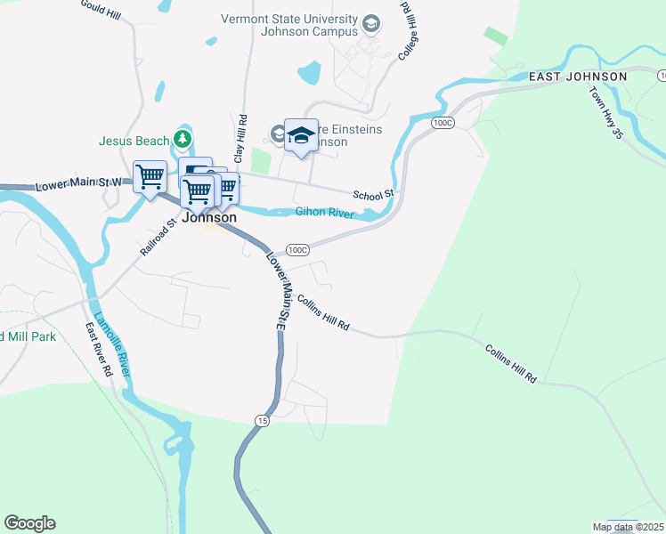 map of restaurants, bars, coffee shops, grocery stores, and more near 140 Vermont 100C in Johnson