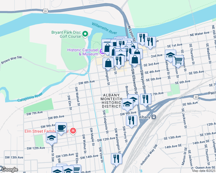 map of restaurants, bars, coffee shops, grocery stores, and more near 510 Southwest 5th Avenue in Albany
