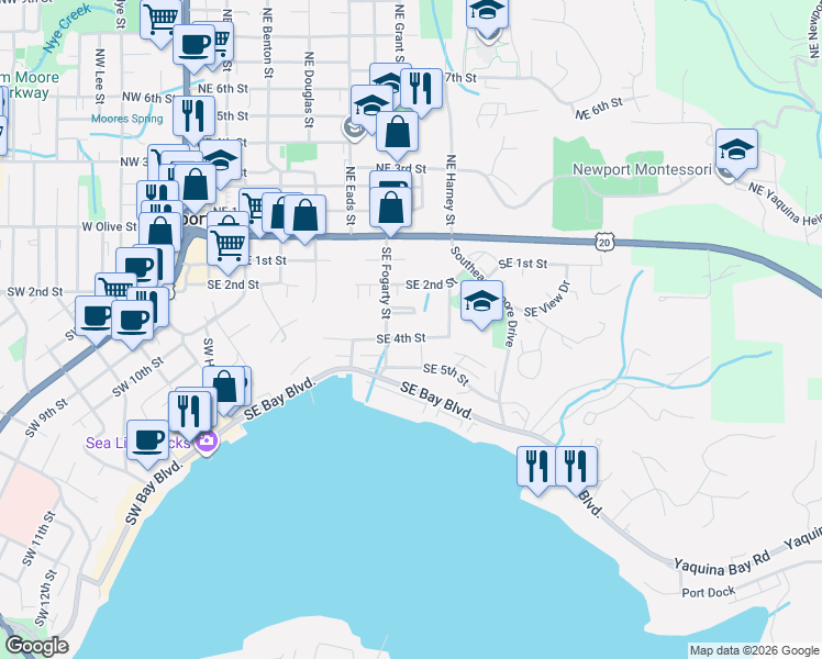 map of restaurants, bars, coffee shops, grocery stores, and more near 645 Southeast 4th Street in Newport