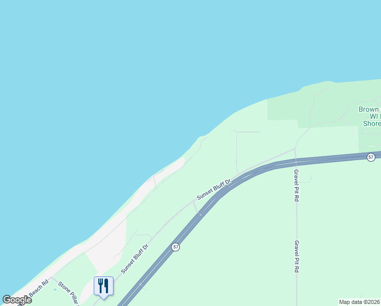 map of restaurants, bars, coffee shops, grocery stores, and more near 5369 Edgewater Beach Road in Green Bay