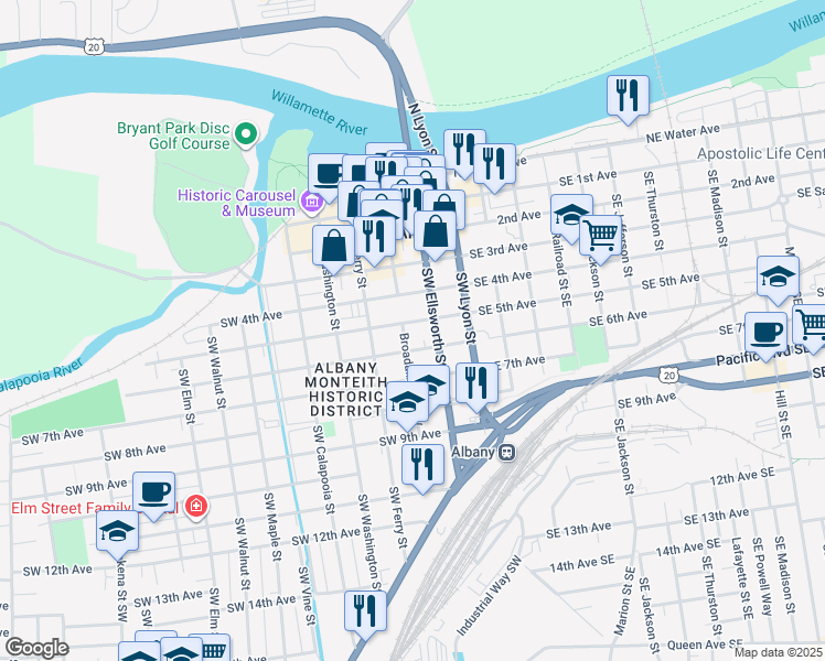 map of restaurants, bars, coffee shops, grocery stores, and more near 228 Southwest 5th Avenue in Albany