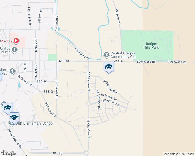 map of restaurants, bars, coffee shops, grocery stores, and more near 1180 Southeast Kemper Way in Madras