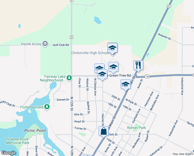 map of restaurants, bars, coffee shops, grocery stores, and more near 242 North Clinton Avenue in Clintonville