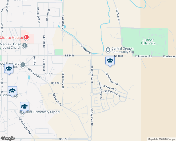 map of restaurants, bars, coffee shops, grocery stores, and more near 402 Claremont Drive in Madras