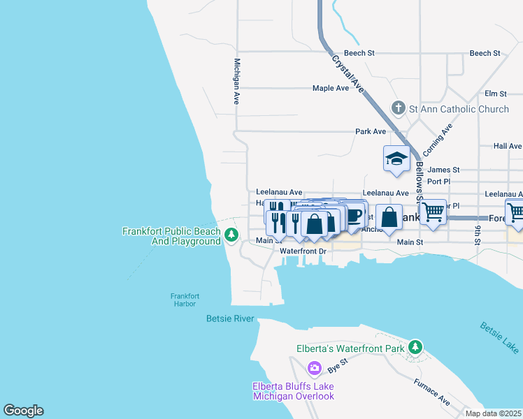 map of restaurants, bars, coffee shops, grocery stores, and more near 111 Forest Avenue in Frankfort