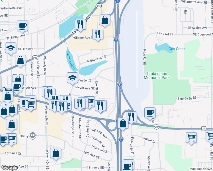 map of restaurants, bars, coffee shops, grocery stores, and more near 825 Cox Street Southeast in Albany
