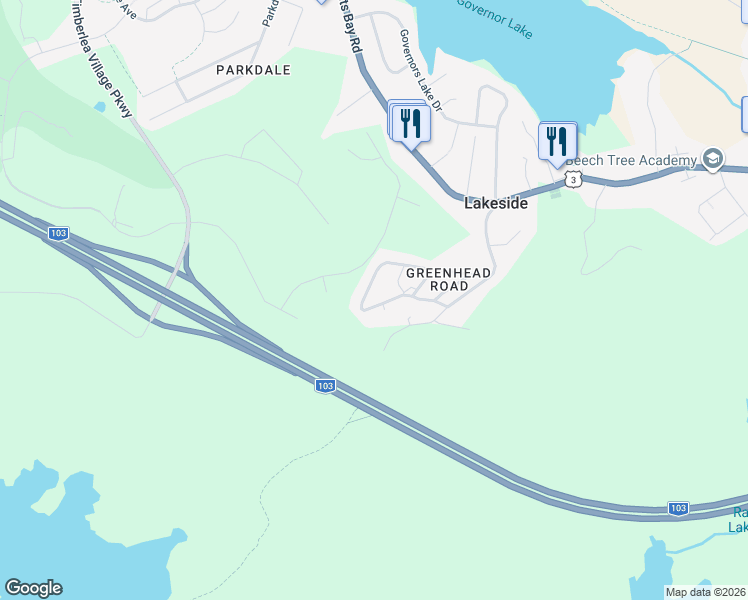map of restaurants, bars, coffee shops, grocery stores, and more near 25 High Road in Lakeside