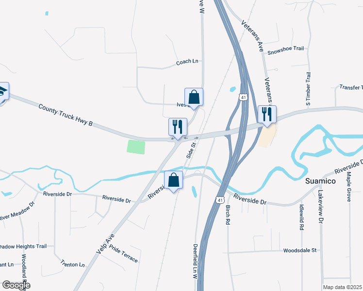 map of restaurants, bars, coffee shops, grocery stores, and more near 13394 Velp Avenue in Green Bay