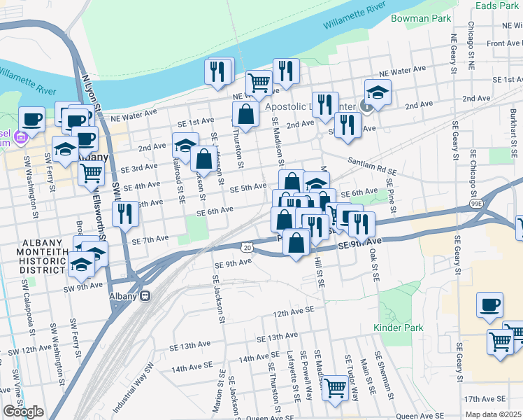 map of restaurants, bars, coffee shops, grocery stores, and more near 700 Southeast 6th Avenue in Albany