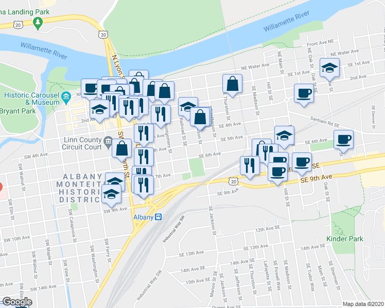 map of restaurants, bars, coffee shops, grocery stores, and more near 337 Southeast 6th Avenue in Albany