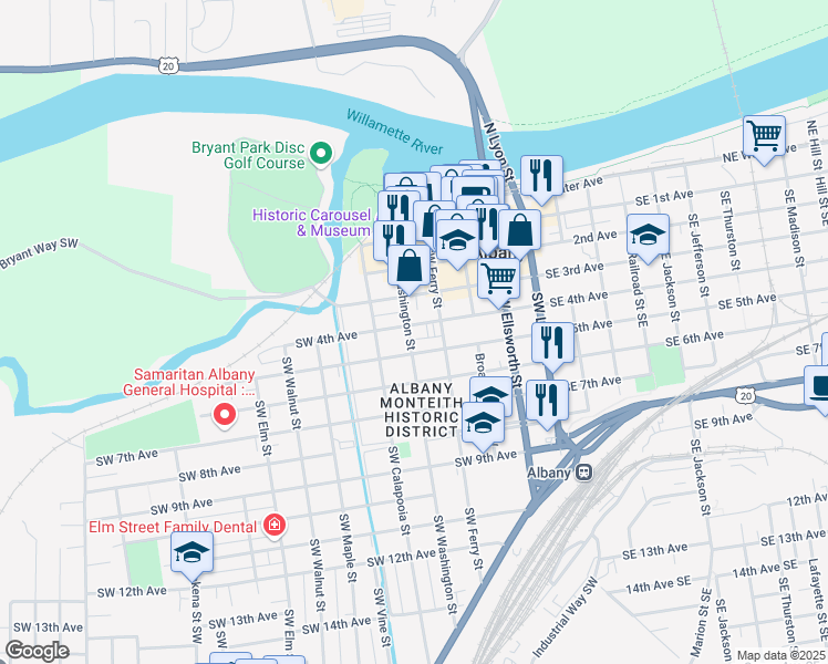 map of restaurants, bars, coffee shops, grocery stores, and more near 442 Southwest 4th Avenue in Albany