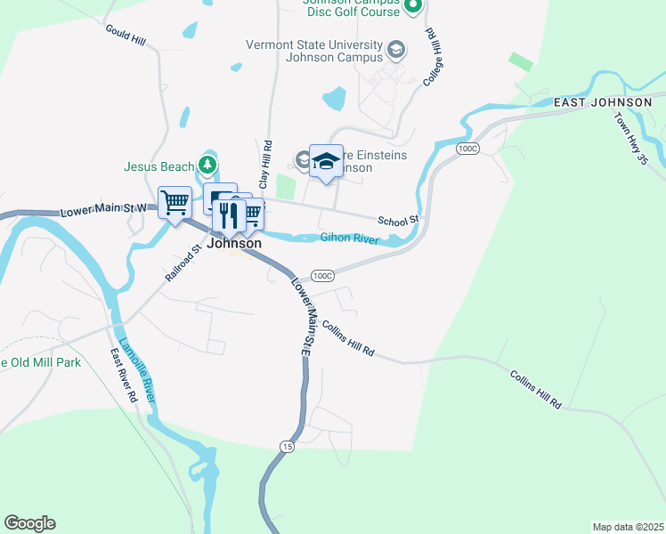map of restaurants, bars, coffee shops, grocery stores, and more near 66 Vermont 100C in Johnson