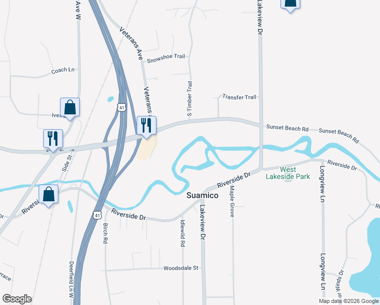 map of restaurants, bars, coffee shops, grocery stores, and more near 1463 Sunset Beach Rd in Suamico