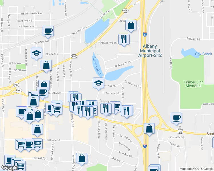 map of restaurants, bars, coffee shops, grocery stores, and more near 2925 South Shore Drive Southeast in Albany