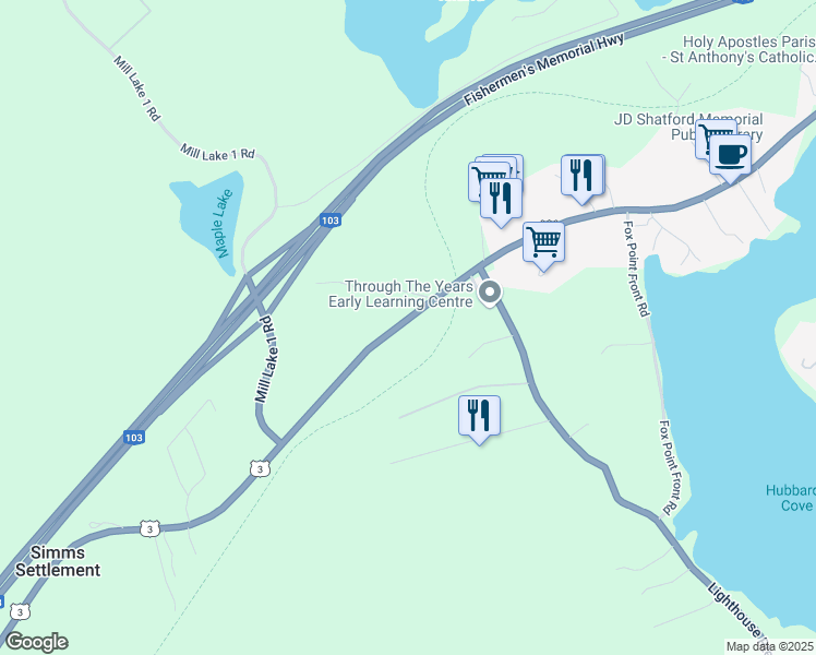 map of restaurants, bars, coffee shops, grocery stores, and more near 153 Nova Scotia Trunk 3 in Hubbards