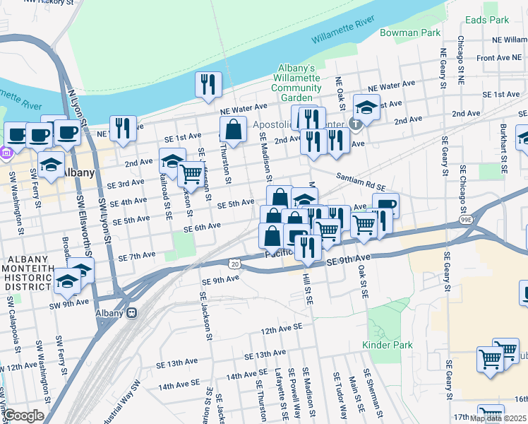 map of restaurants, bars, coffee shops, grocery stores, and more near 839 Southeast 5th Avenue in Albany