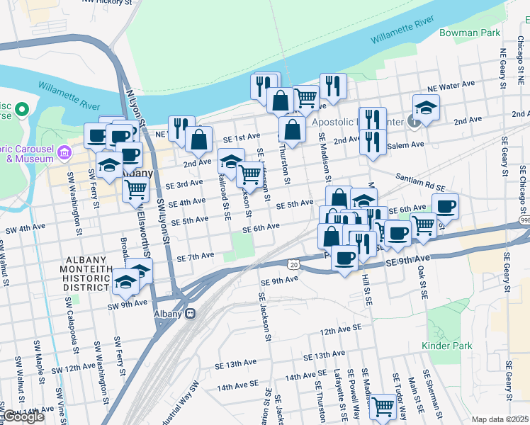 map of restaurants, bars, coffee shops, grocery stores, and more near 620 Southeast 4th Avenue in Albany