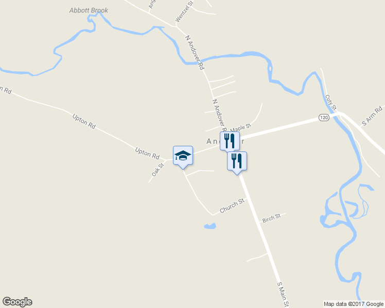 map of restaurants, bars, coffee shops, grocery stores, and more near Newton Street in Andover