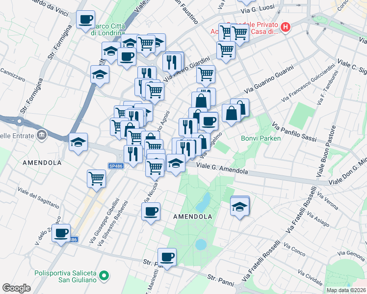 map of restaurants, bars, coffee shops, grocery stores, and more near 1 Via Parmigianino in Modena