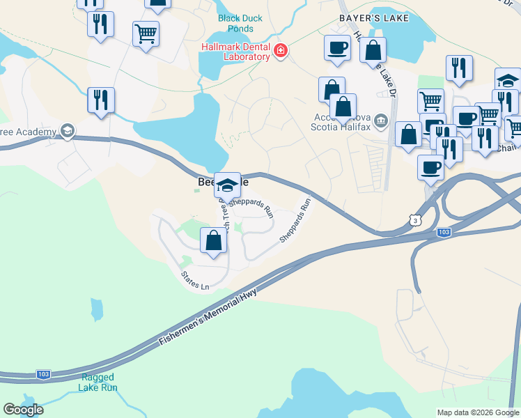 map of restaurants, bars, coffee shops, grocery stores, and more near 75 Sheppards Run in Beechville