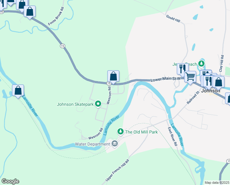 map of restaurants, bars, coffee shops, grocery stores, and more near 25 Vermont 15 in Lamoille County