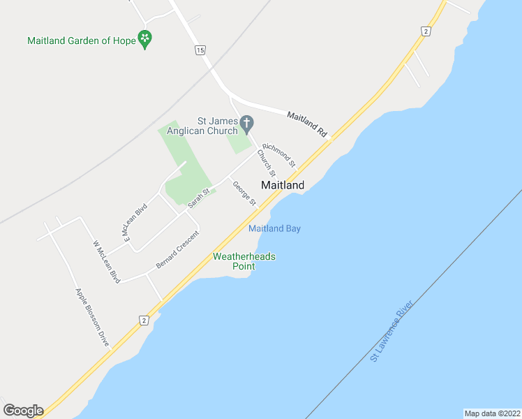 map of restaurants, bars, coffee shops, grocery stores, and more near 1245 County Road 2 in Brockville
