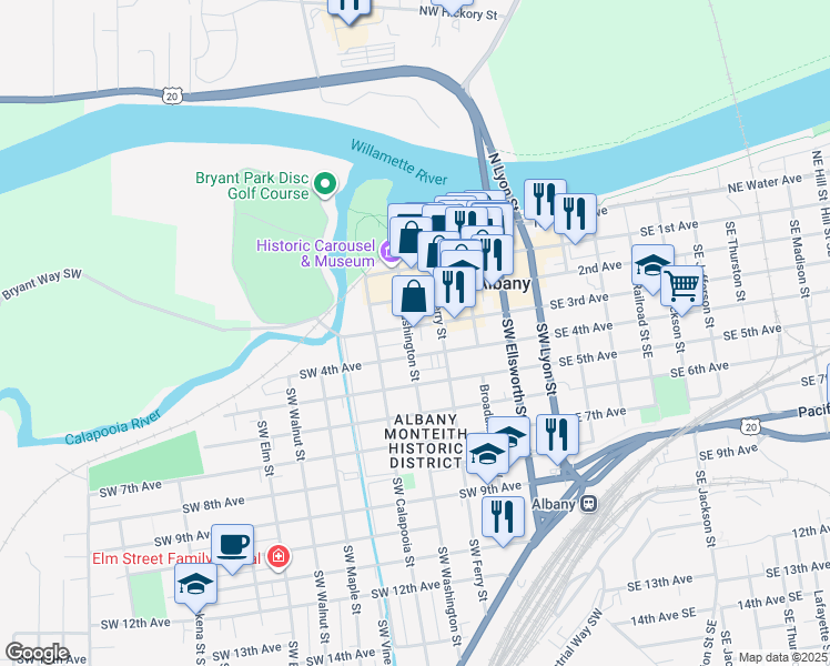 map of restaurants, bars, coffee shops, grocery stores, and more near 445 Southwest 3rd Avenue in Albany