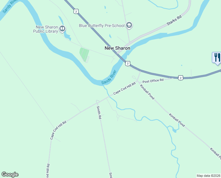 map of restaurants, bars, coffee shops, grocery stores, and more near 16 Webster Road in New Sharon