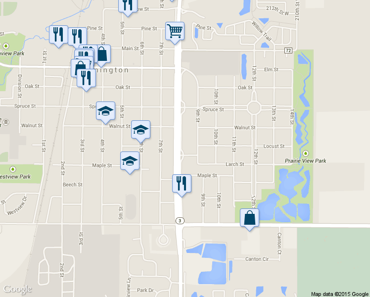 map of restaurants, bars, coffee shops, grocery stores, and more near 705 8th Street in Farmington