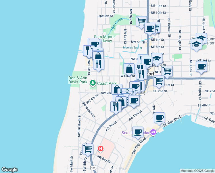 map of restaurants, bars, coffee shops, grocery stores, and more near 118 Southwest Brook Street in Newport