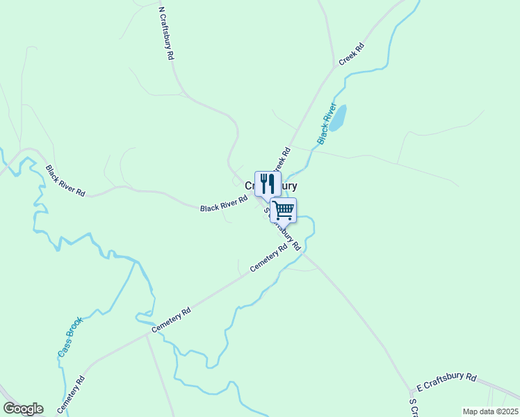 map of restaurants, bars, coffee shops, grocery stores, and more near 12 South Craftsbury Road in Craftsbury