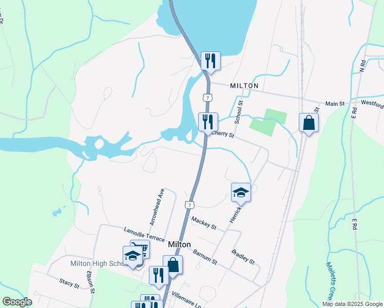 map of restaurants, bars, coffee shops, grocery stores, and more near 61 U.S. 7 in Milton