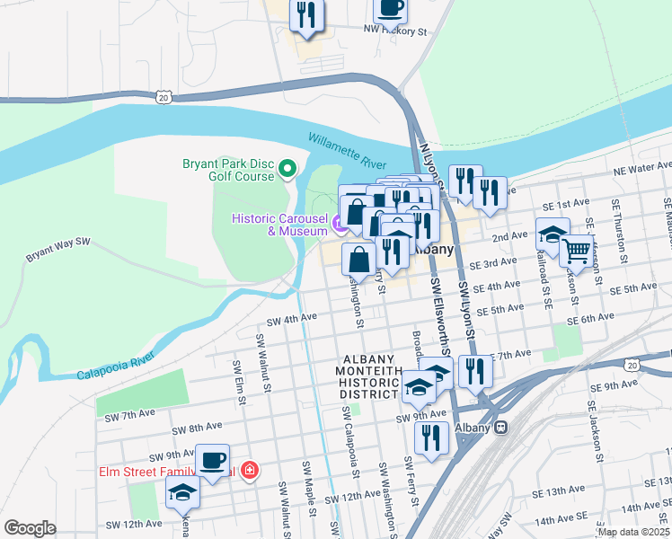 map of restaurants, bars, coffee shops, grocery stores, and more near 528 Southwest 2nd Avenue in Albany