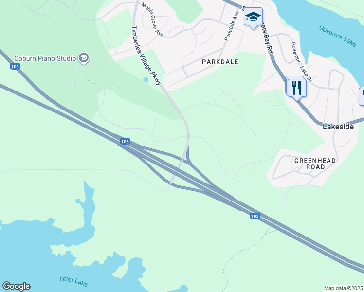 map of restaurants, bars, coffee shops, grocery stores, and more near 16 Marketway Lane in Timberlea