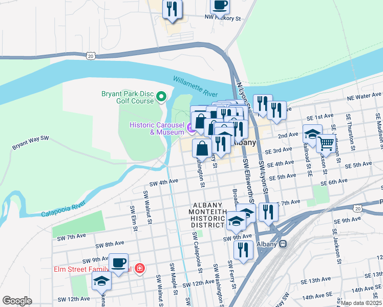 map of restaurants, bars, coffee shops, grocery stores, and more near 518 Southwest 2nd Avenue in Albany