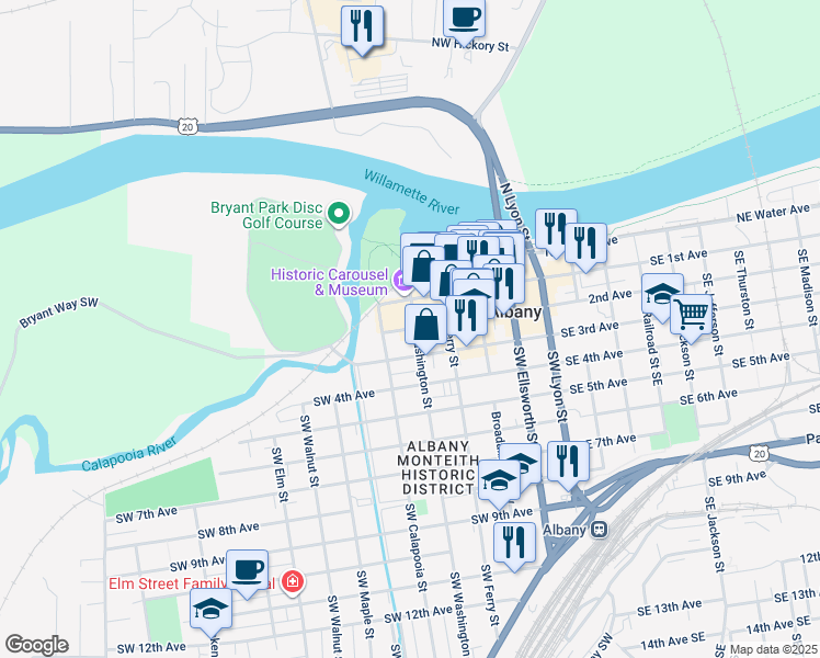 map of restaurants, bars, coffee shops, grocery stores, and more near 518 Southwest 2nd Avenue in Albany