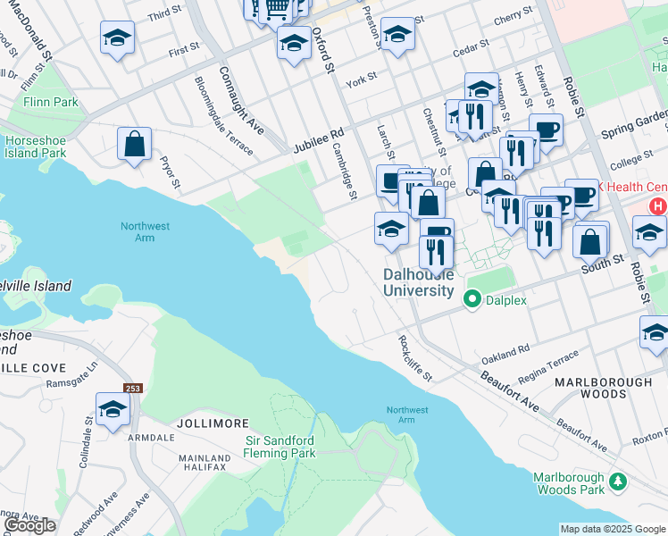 map of restaurants, bars, coffee shops, grocery stores, and more near 1462 Thornvale Avenue in Halifax