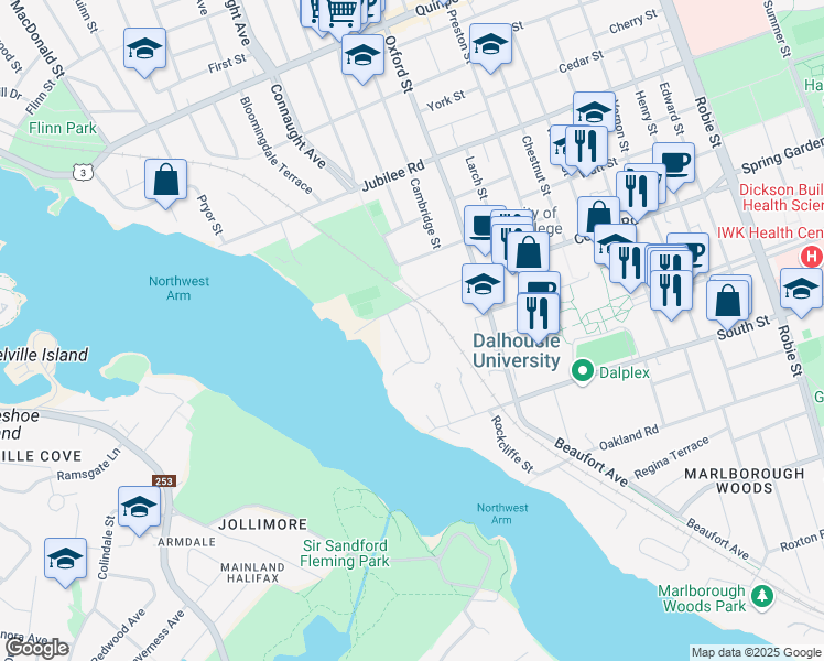 map of restaurants, bars, coffee shops, grocery stores, and more near 1462 Thornvale Avenue in Halifax