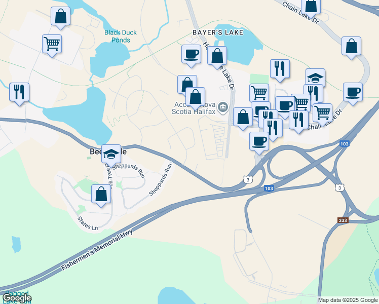map of restaurants, bars, coffee shops, grocery stores, and more near 326 Higgins Avenue in Beechville