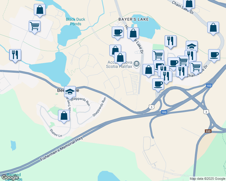 map of restaurants, bars, coffee shops, grocery stores, and more near 321 Higgins Avenue in Halifax